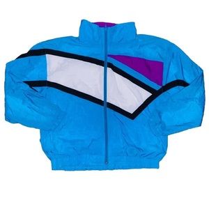 Vintage 80s Multicolor Colorblock Mock Neck Windbreaker Jacket